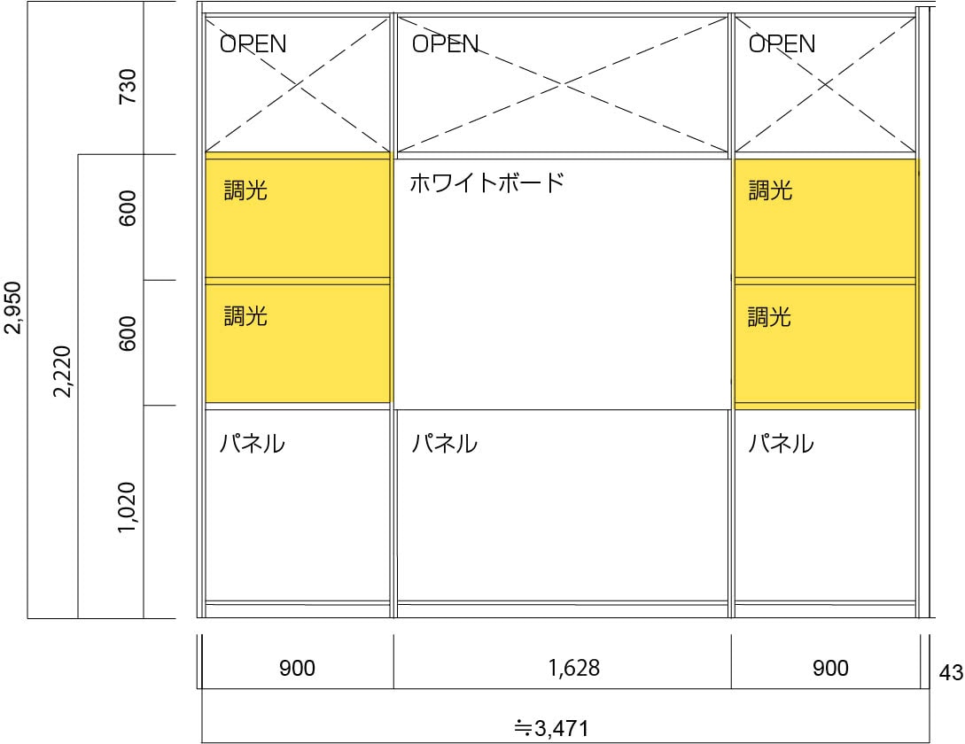 カグクロ株式会社 大阪支店ショールーム【N-Smart仕様】規格品：W900*H600mm×4枚